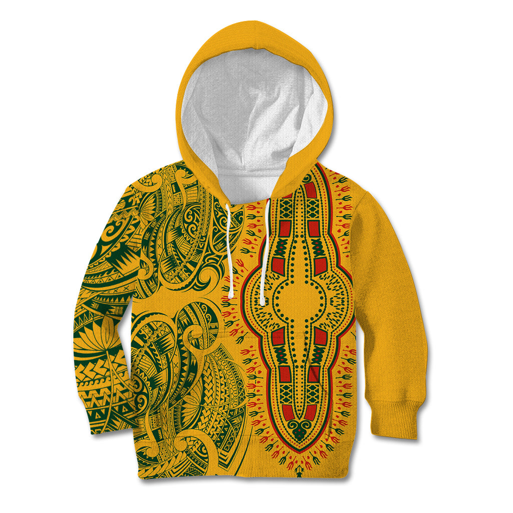 Africa Dashiki Kid Hoodie African Tribal Art Mixed Polynesian Tattoo Gold Color Unique - Wonder Print Shop