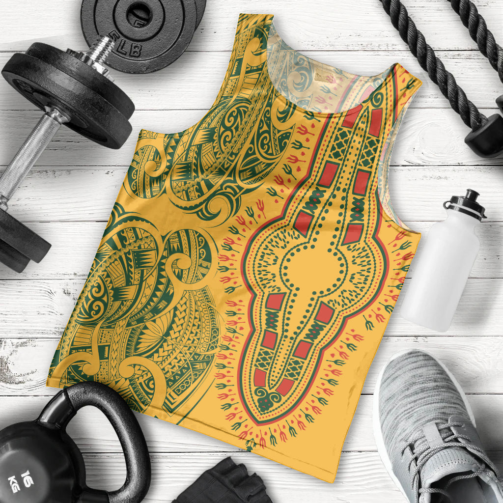 Africa Dashiki Men Tank Top African Tribal Art Mixed Polynesian Tattoo Gold Color Unique - Wonder Print Shop