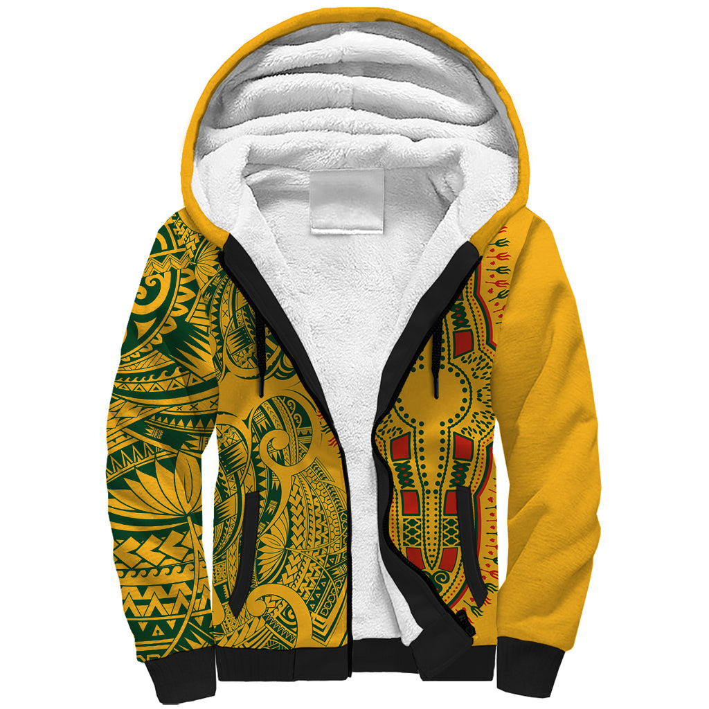 africa-dashiki-sherpa-hoodie-african-tribal-art-mixed-polynesian-tattoo-gold-color-unique