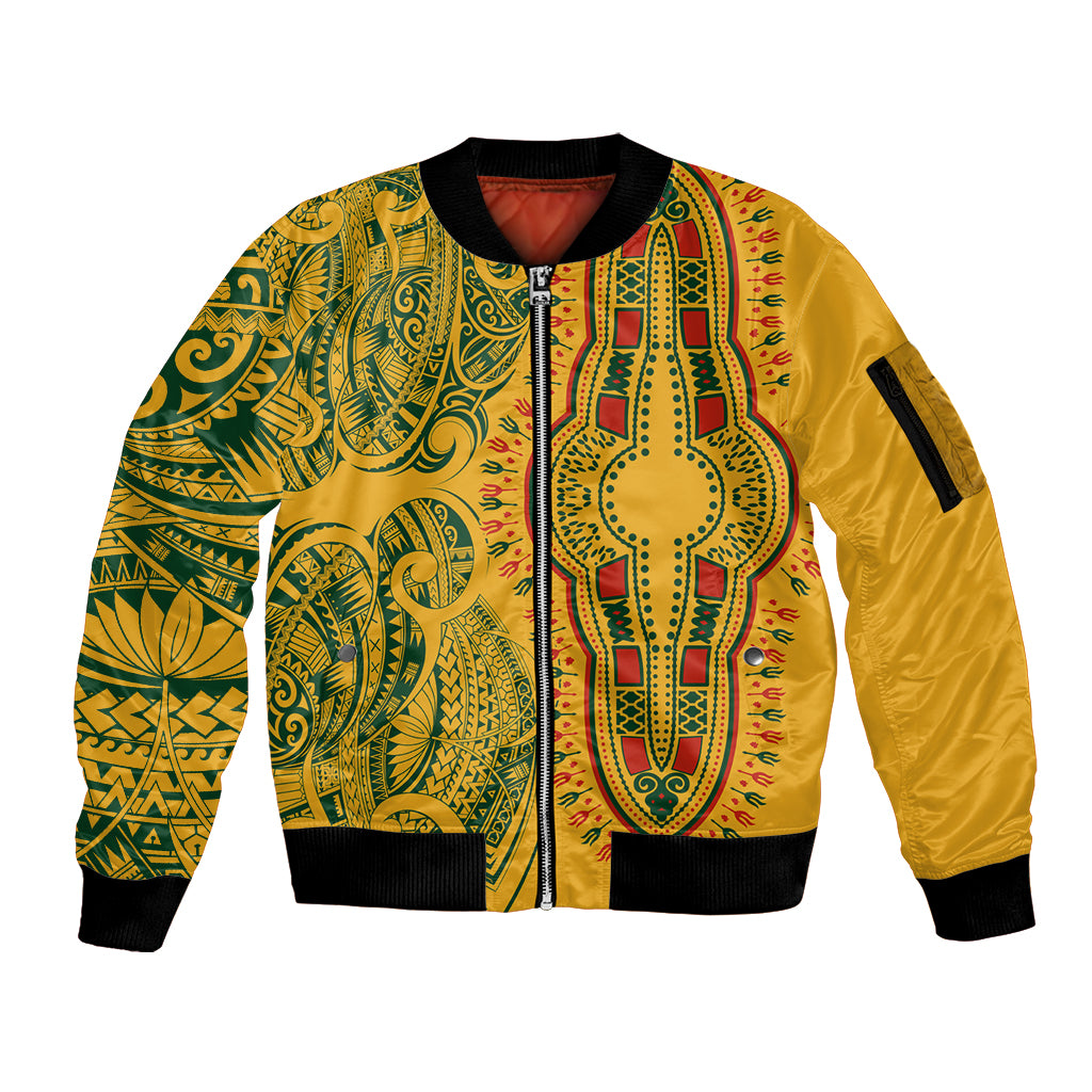 africa-dashiki-sleeve-zip-bomber-jacket-african-tribal-art-mixed-polynesian-tattoo-gold-color-unique