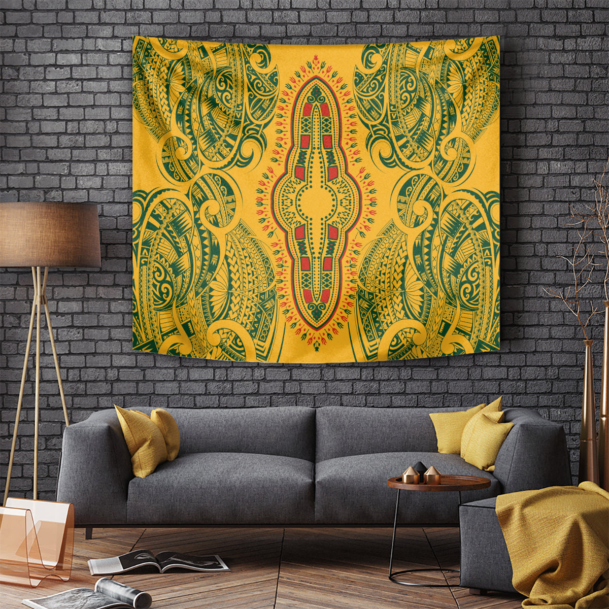 africa-dashiki-tapestry-african-tribal-art-mixed-polynesian-tattoo-gold-color-unique