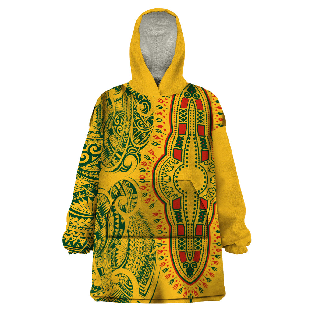 africa-dashiki-wearable-blanket-hoodie-african-tribal-art-mixed-polynesian-tattoo-gold-color-unique