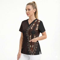 Dashiki and Polynesian Pattern Scrub Top Afro Pacific Culture Red Version