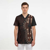 Dashiki and Polynesian Pattern Scrub Top Afro Pacific Culture Red Version