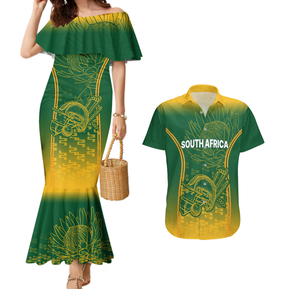 South Africa Cricket Couples Matching Mermaid Dress and Hawaiian Shirt Go Proteas World Cup Version 2023 Sproty LT9 - Wonder Print Shop