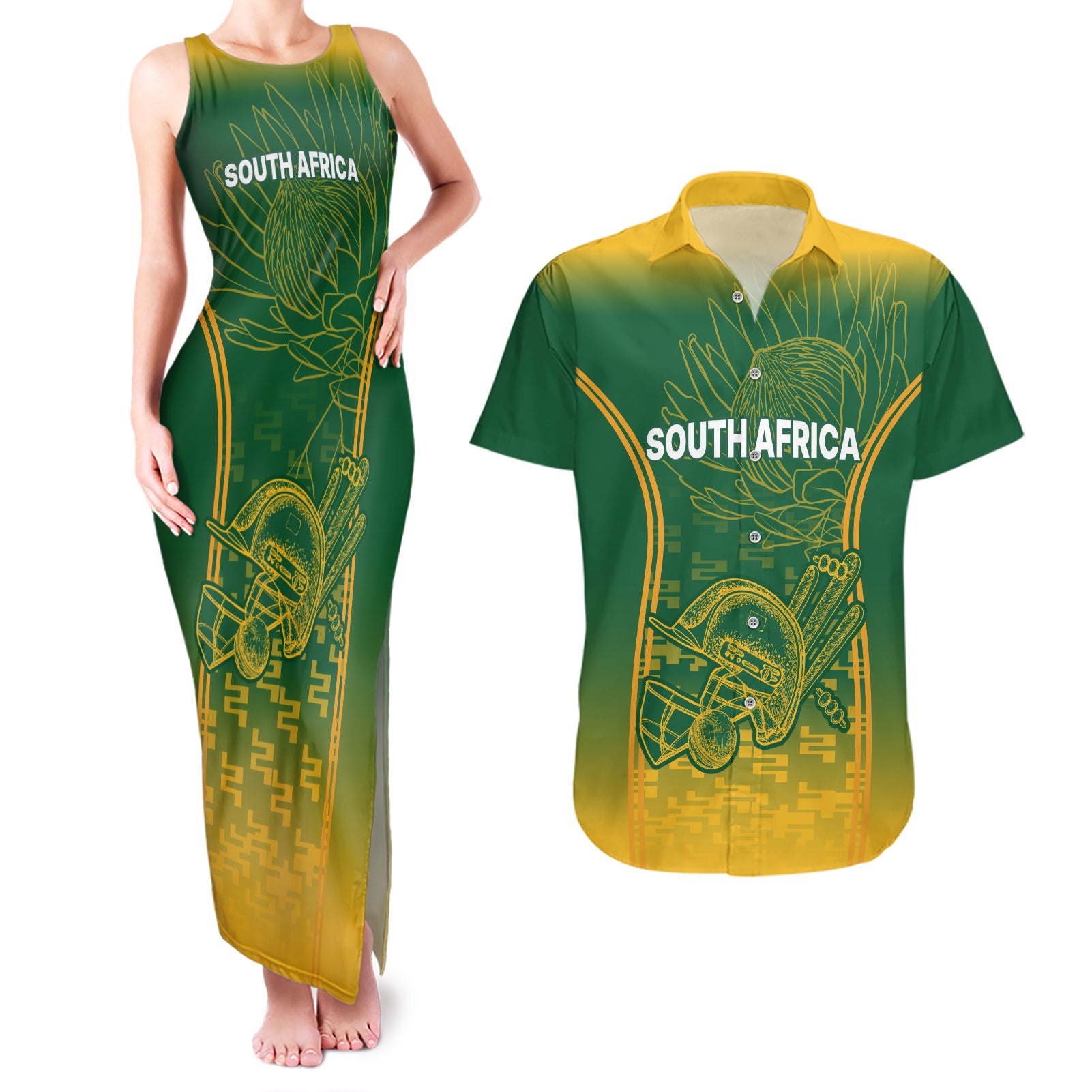 South Africa Cricket Couples Matching Tank Maxi Dress and Hawaiian Shirt Go Proteas World Cup Version 2023 Sproty LT9 - Wonder Print Shop