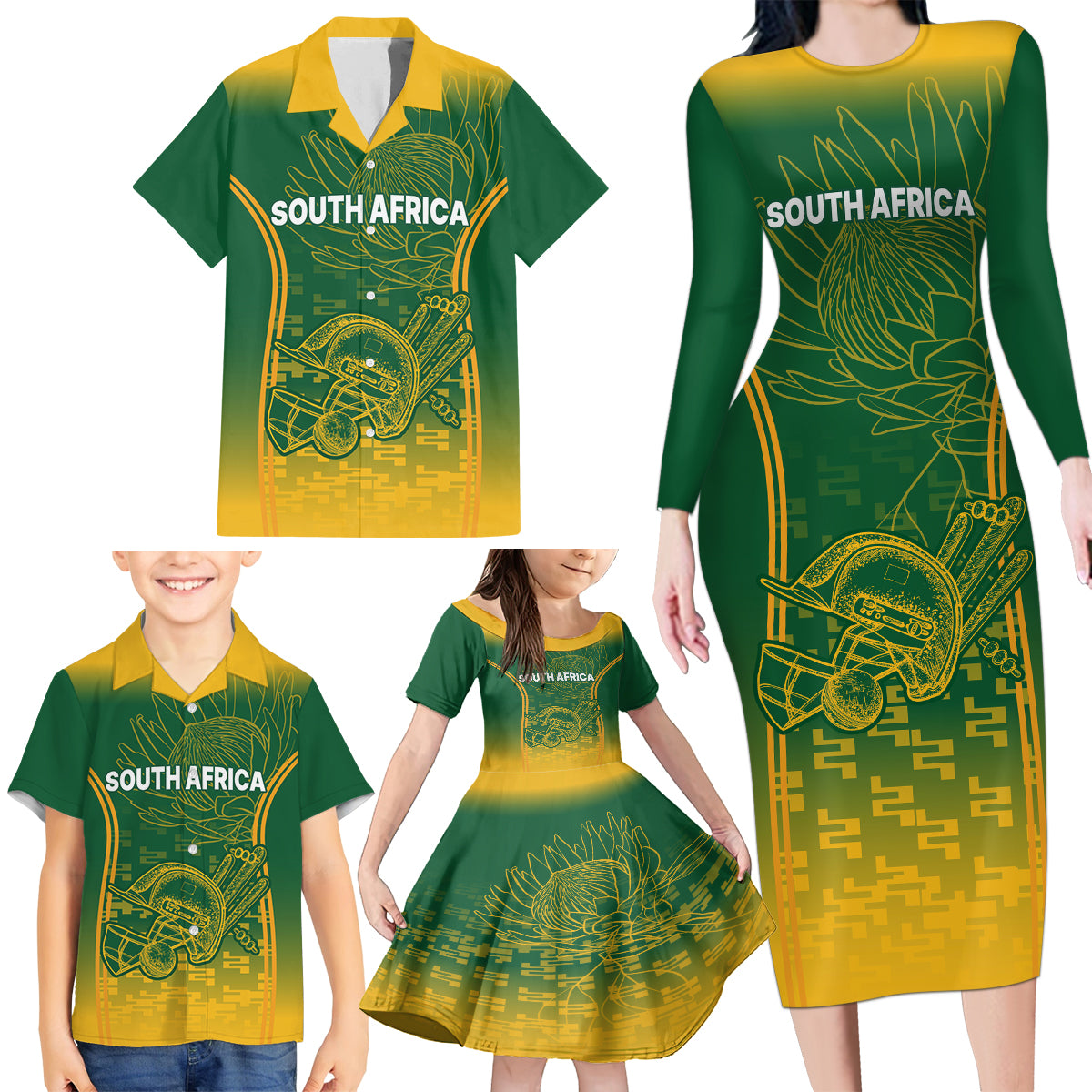 South Africa Cricket Family Matching Long Sleeve Bodycon Dress and Hawaiian Shirt Go Proteas World Cup Version 2023 Sproty LT9 - Wonder Print Shop