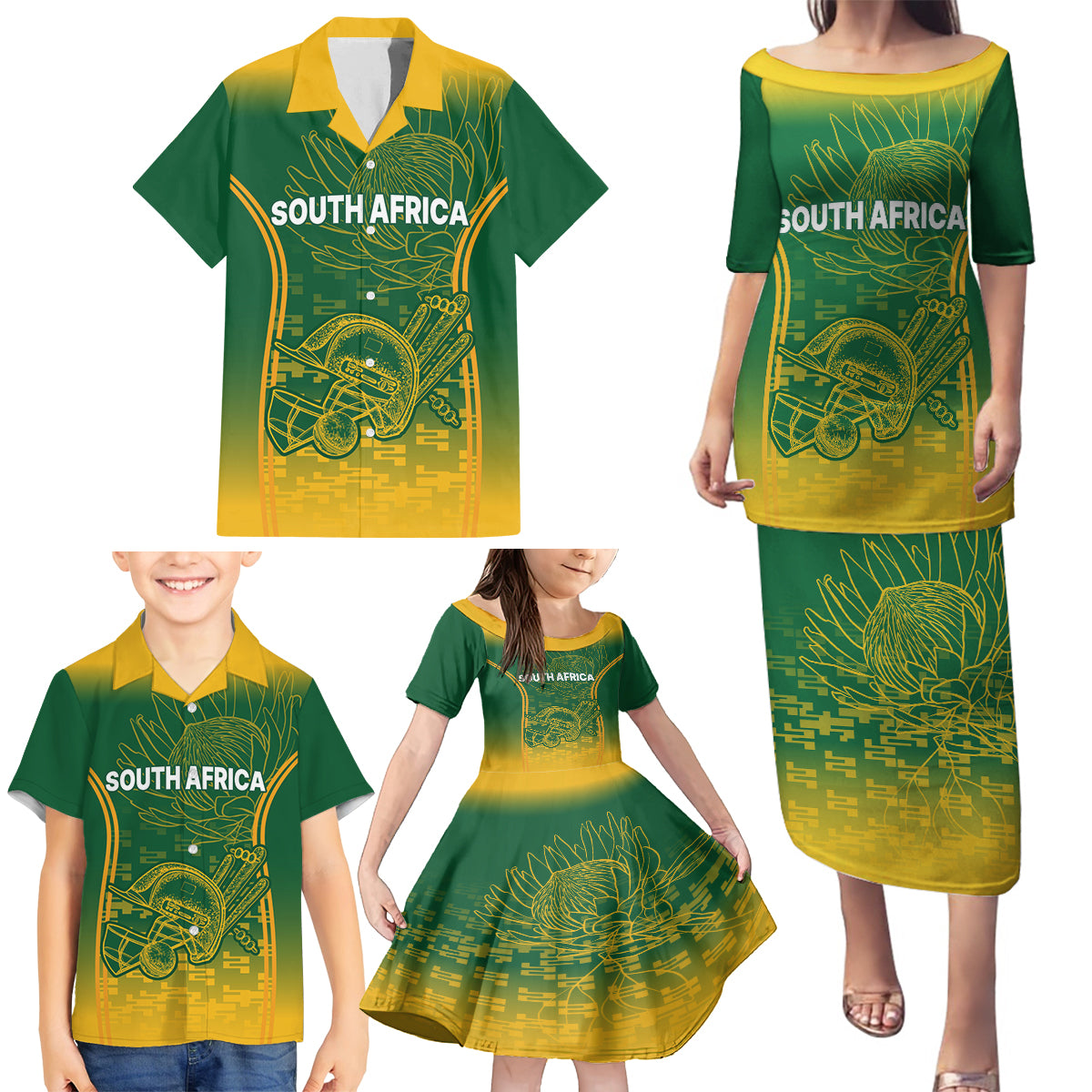 South Africa Cricket Family Matching Puletasi Dress and Hawaiian Shirt Go Proteas World Cup Version 2023 Sproty - Wonder Print Shop