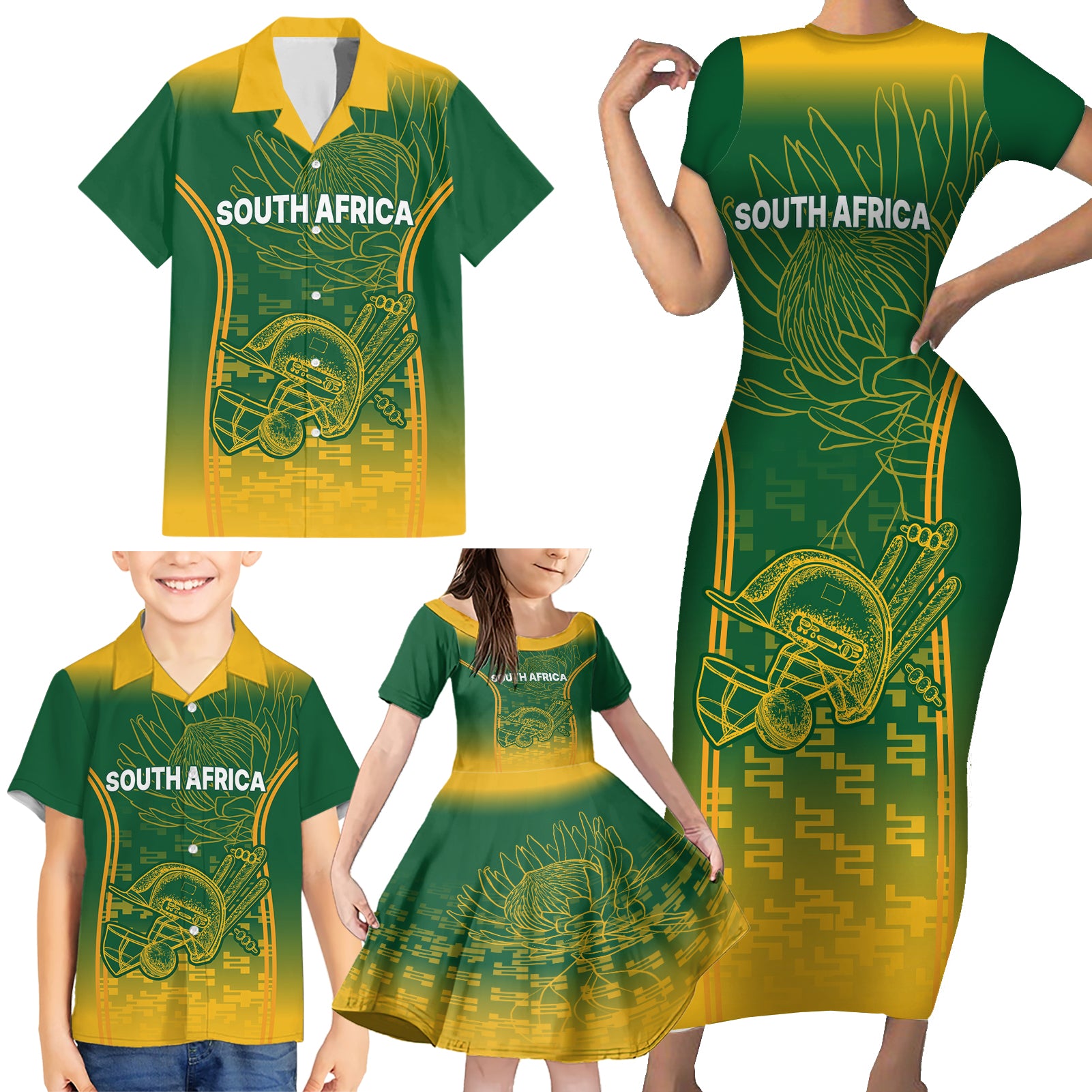 South Africa Cricket Family Matching Short Sleeve Bodycon Dress and Hawaiian Shirt Go Proteas World Cup Version 2023 Sproty - Wonder Print Shop