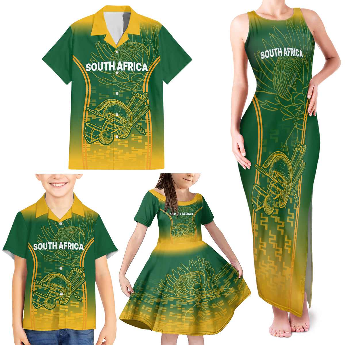 South Africa Cricket Family Matching Tank Maxi Dress and Hawaiian Shirt Go Proteas World Cup Version 2023 Sproty - Wonder Print Shop