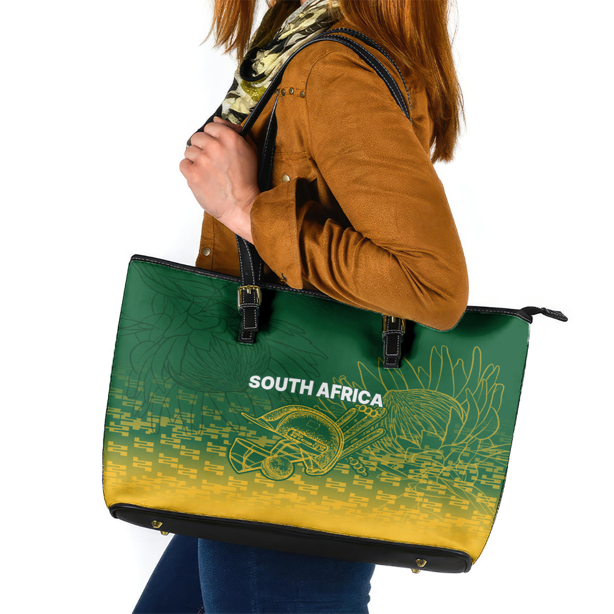 South Africa Cricket Leather Tote Bag Go Proteas World Cup Version 2023 Sproty - Wonder Print Shop