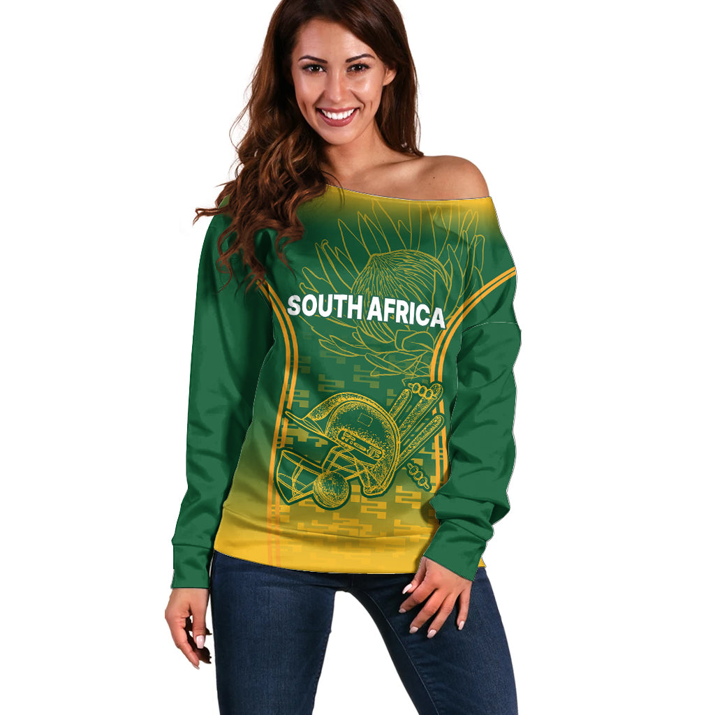 South Africa Cricket Off Shoulder Sweater Go Proteas World Cup Version 2023 Sproty - Wonder Print Shop