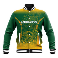 Green South Africa baseball varsity jacket with striped ribbed collar and front emblem