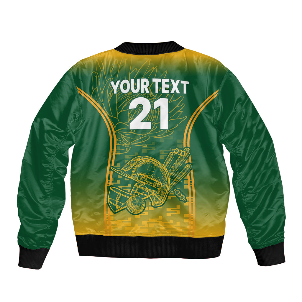 Green satin bomber jacket with zipper, Your Text 21 graphic, ribbed collar and cuffs