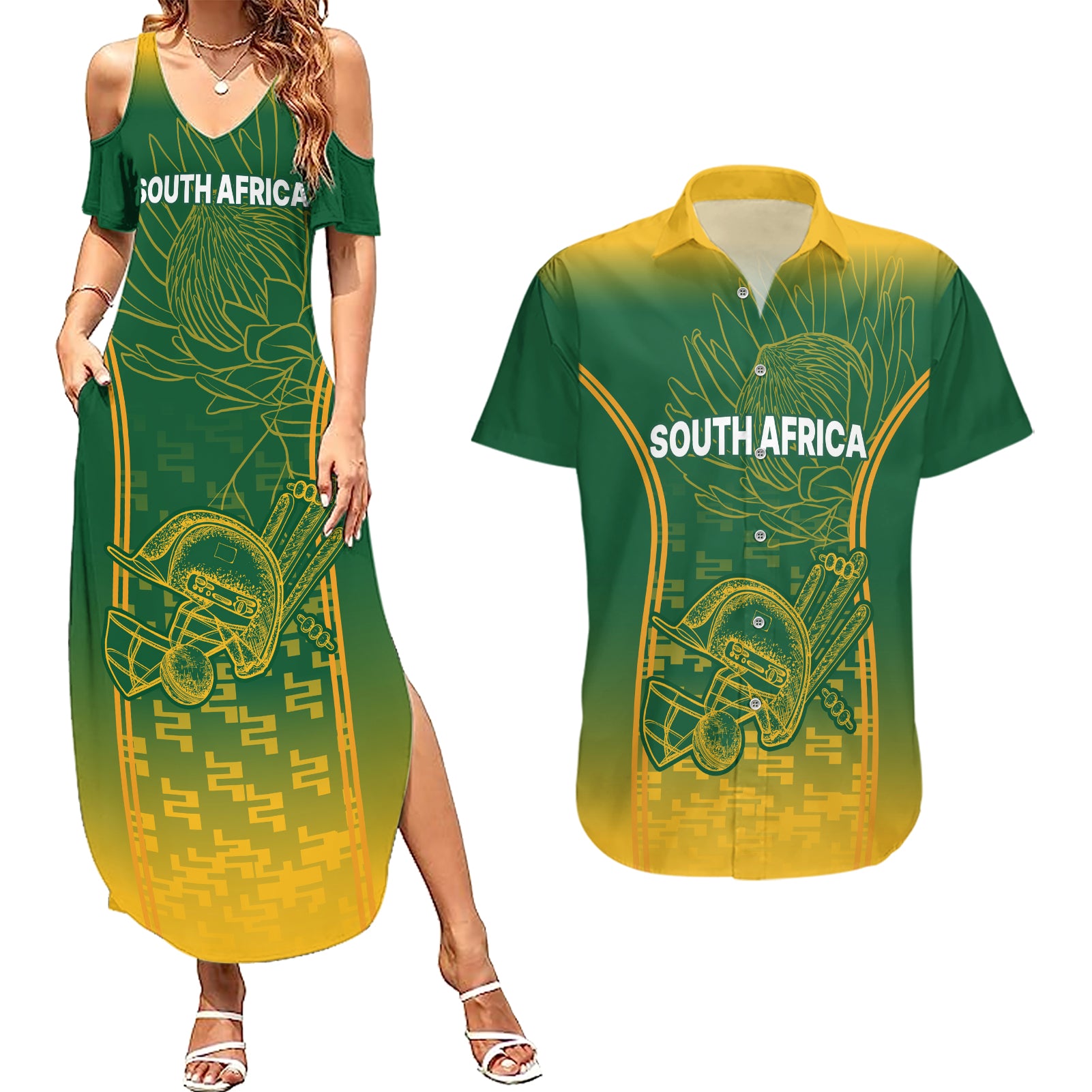 Custom South Africa Cricket Couples Matching Summer Maxi Dress and Hawaiian Shirt Go Proteas World Cup Version 2023 Sproty LT9 - Wonder Print Shop