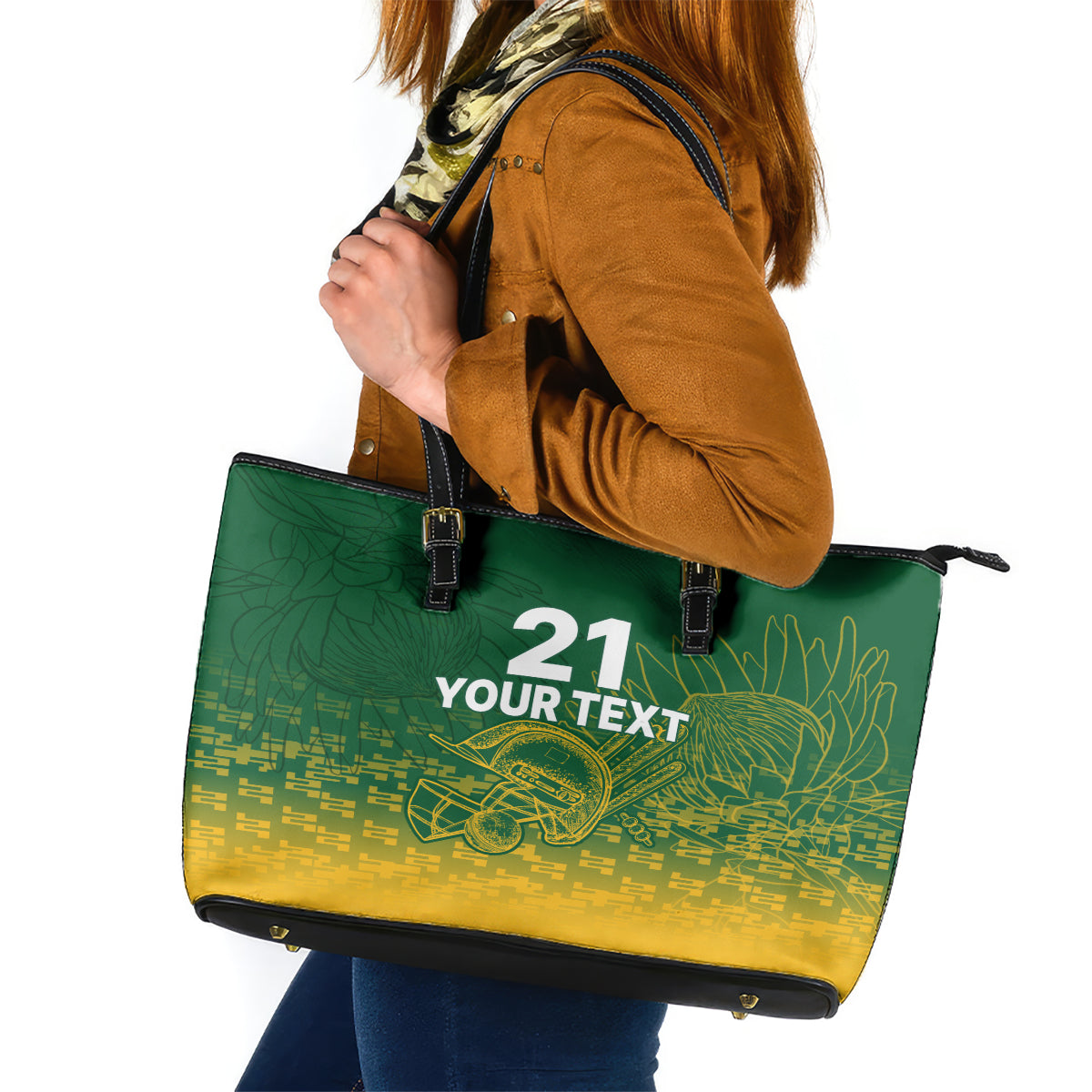 Custom South Africa Cricket Leather Tote Bag Go Proteas World Cup Version 2023 Sproty - Wonder Print Shop