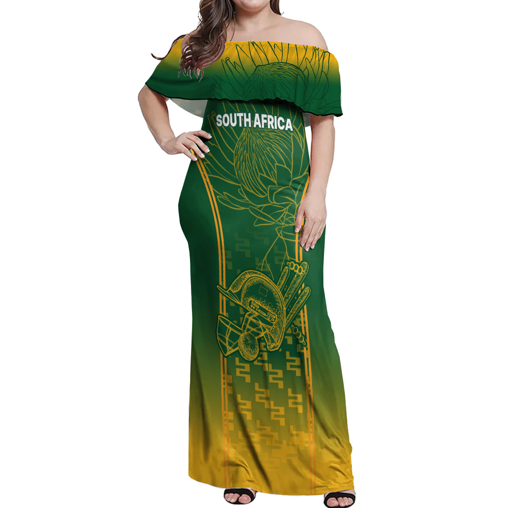 Custom South Africa Cricket Off Shoulder Maxi Dress Go Proteas World Cup Version 2023 Sproty - Wonder Print Shop