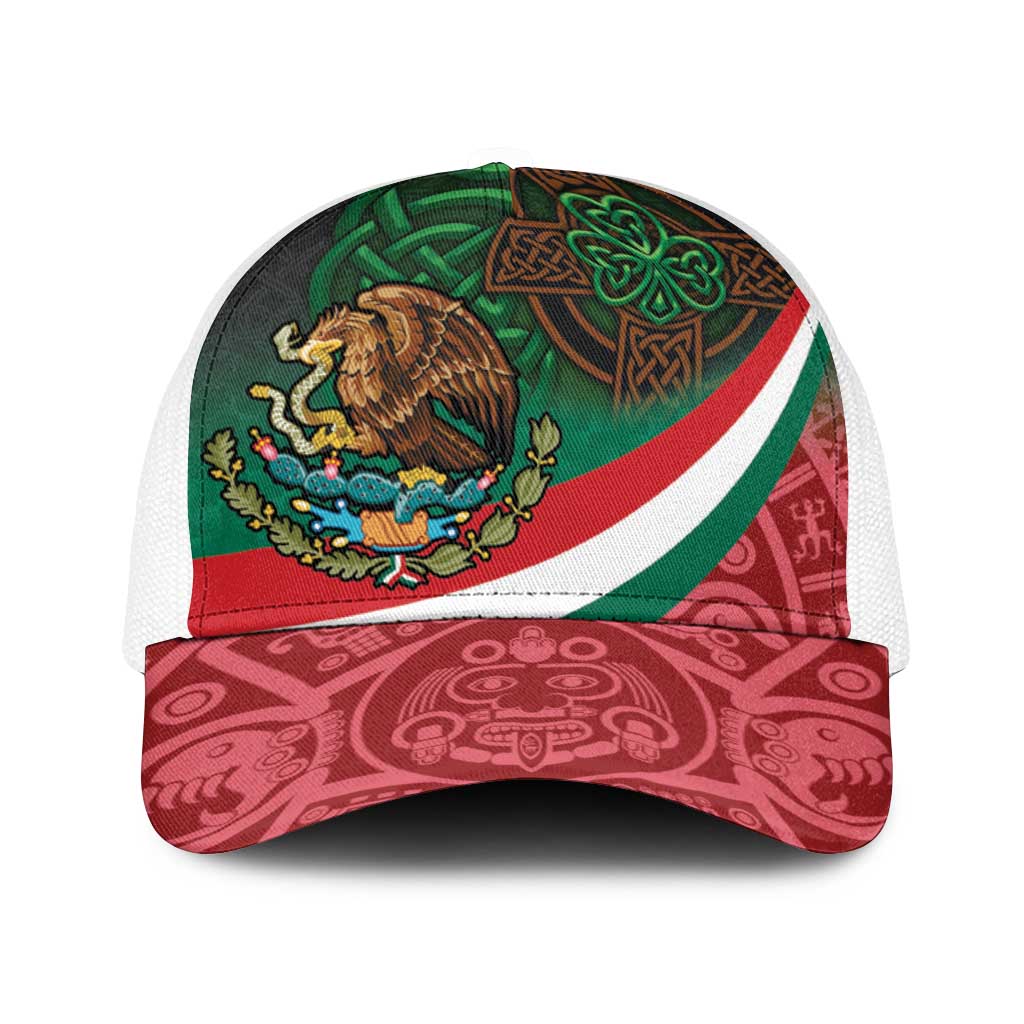 Mexico and Ireland Together Baseball Net Cap Aztec Sun Mix Celtic Shamrock - Wonder Print Shop