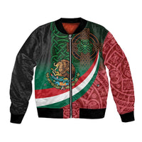 Mexico and Ireland Together Bomber Jacket Aztec Sun Mix Celtic Shamrock - Wonder Print Shop