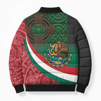 Mexico and Ireland Together Bomber Puffer Jacket Aztec Sun Mix Celtic Shamrock - Wonder Print Shop