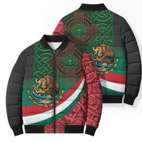 Mexico and Ireland Together Bomber Puffer Jacket Aztec Sun Mix Celtic Shamrock - Wonder Print Shop