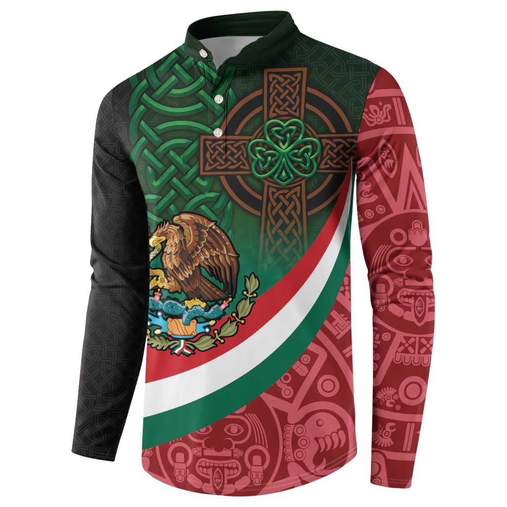 Mexico and Ireland Together Button Sweatshirt Aztec Sun Mix Celtic Shamrock - Wonder Print Shop