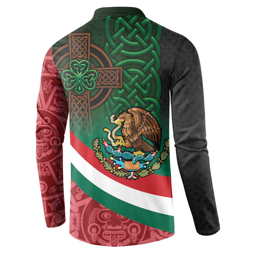 Mexico and Ireland Together Button Sweatshirt Aztec Sun Mix Celtic Shamrock - Wonder Print Shop