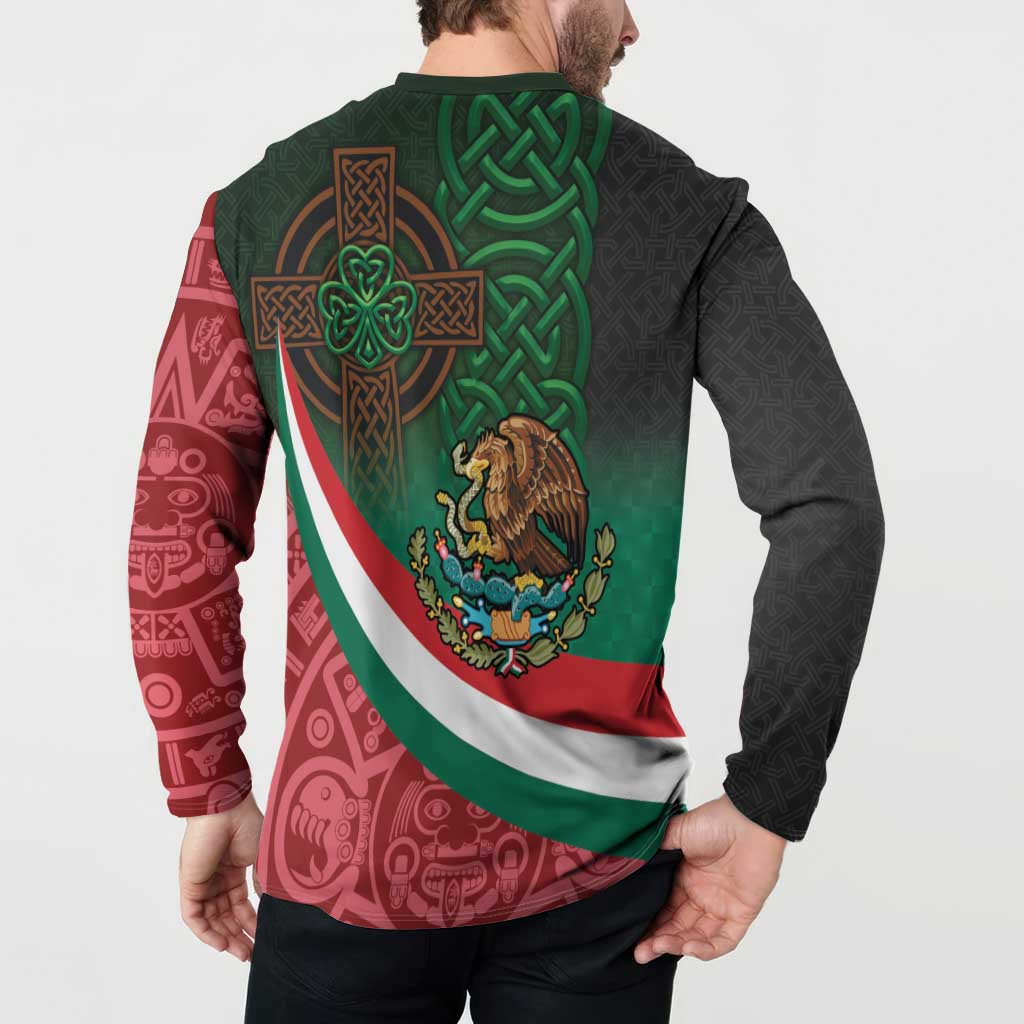 Mexico and Ireland Together Button Sweatshirt Aztec Sun Mix Celtic Shamrock - Wonder Print Shop