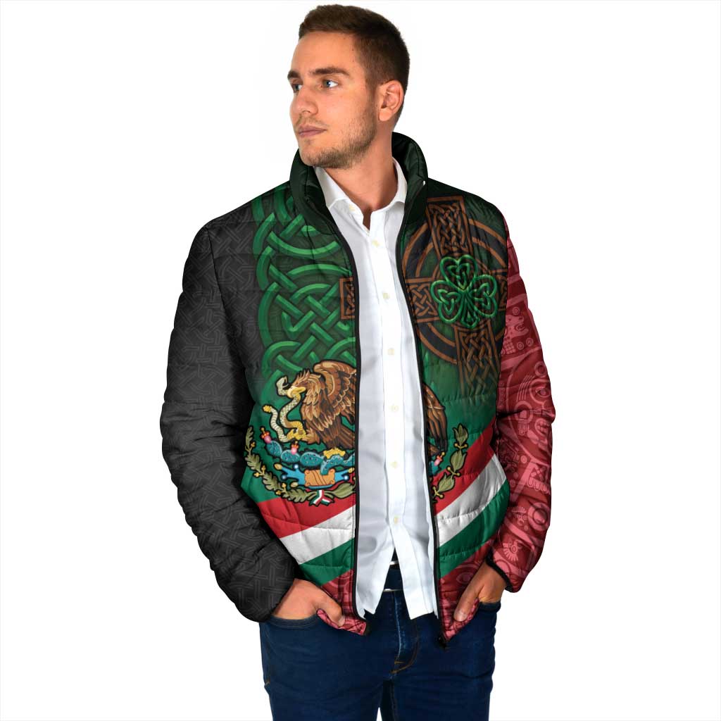 Mexico and Ireland Together Padded Jacket Aztec Sun Mix Celtic Shamrock - Wonder Print Shop