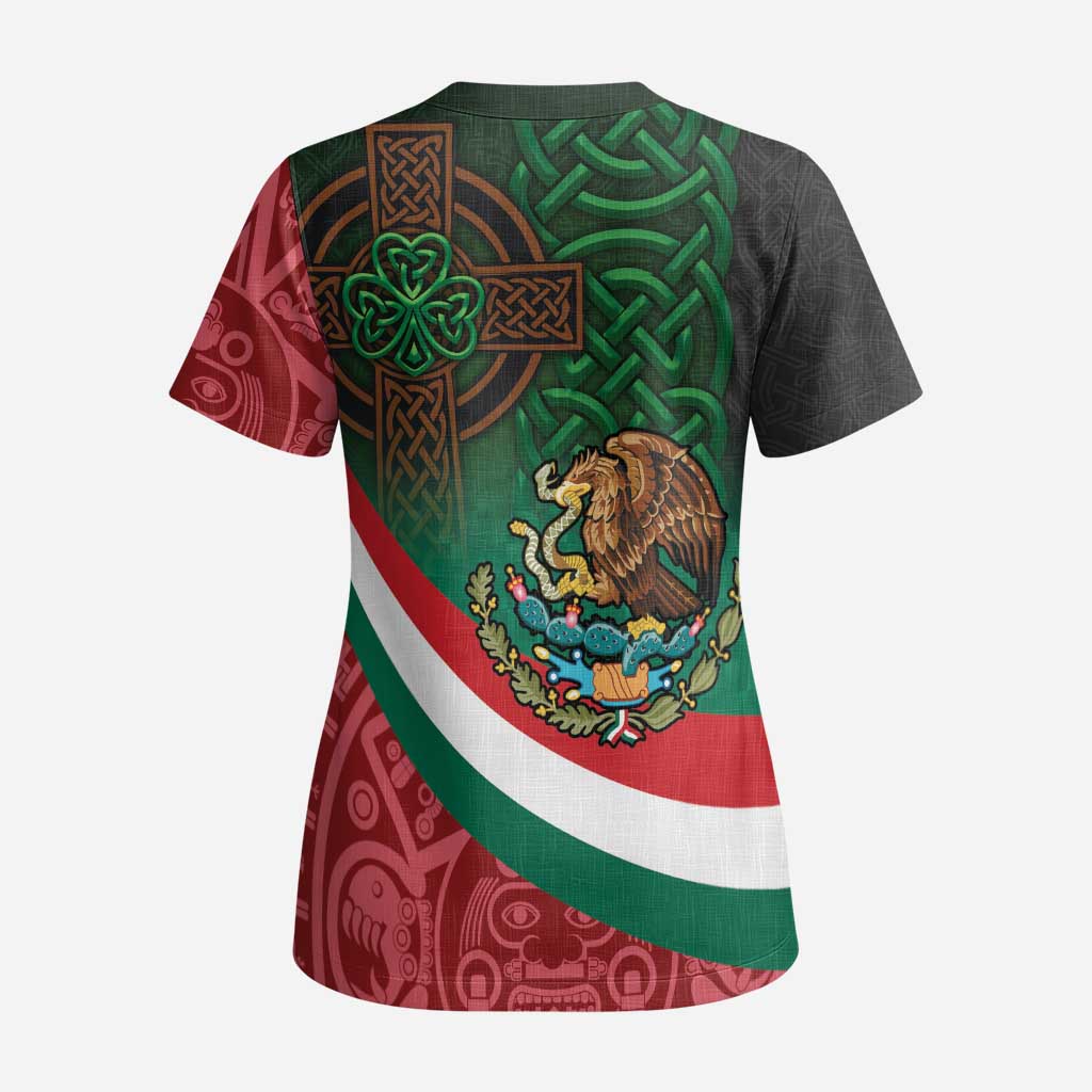 Mexico and Ireland Together Scrub Top Aztec Sun Mix Celtic Shamrock - Wonder Print Shop