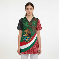Mexico and Ireland Together Scrub Top Aztec Sun Mix Celtic Shamrock - Wonder Print Shop
