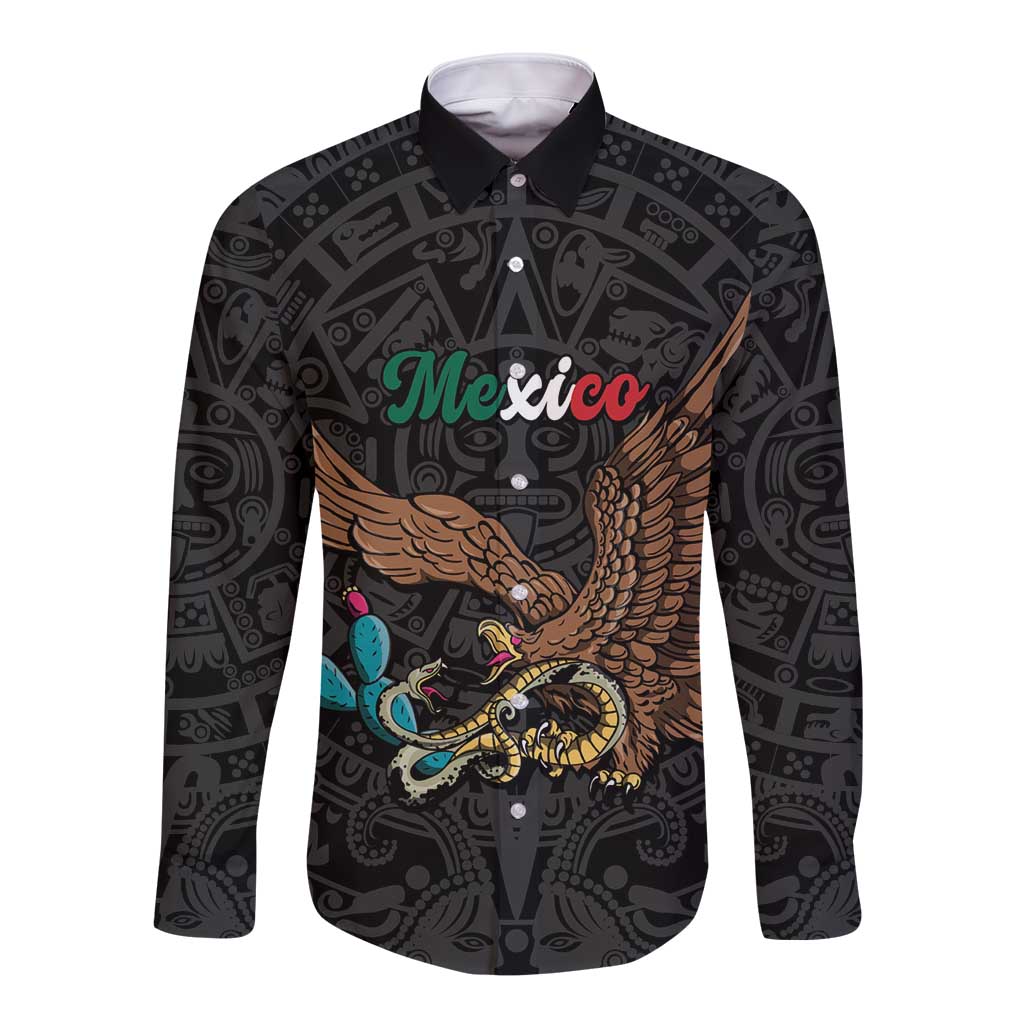 Black Mexico Aztec Custom Long Sleeve Button Shirt Special Edition Heritage - Wonder Print Shop