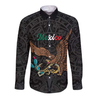 Black Mexico Aztec Custom Long Sleeve Button Shirt Special Edition Heritage - Wonder Print Shop