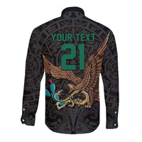 Black Mexico Aztec Custom Long Sleeve Button Shirt Special Edition Heritage - Wonder Print Shop