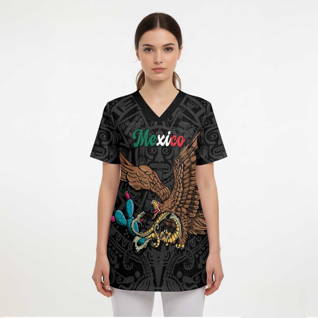 Black Mexico Aztec Custom Scrub Top Special Edition Heritage - Wonder Print Shop