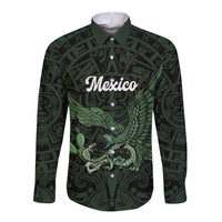 Green Mexico Aztec Custom Long Sleeve Button Shirt Special Edition Heritage - Wonder Print Shop