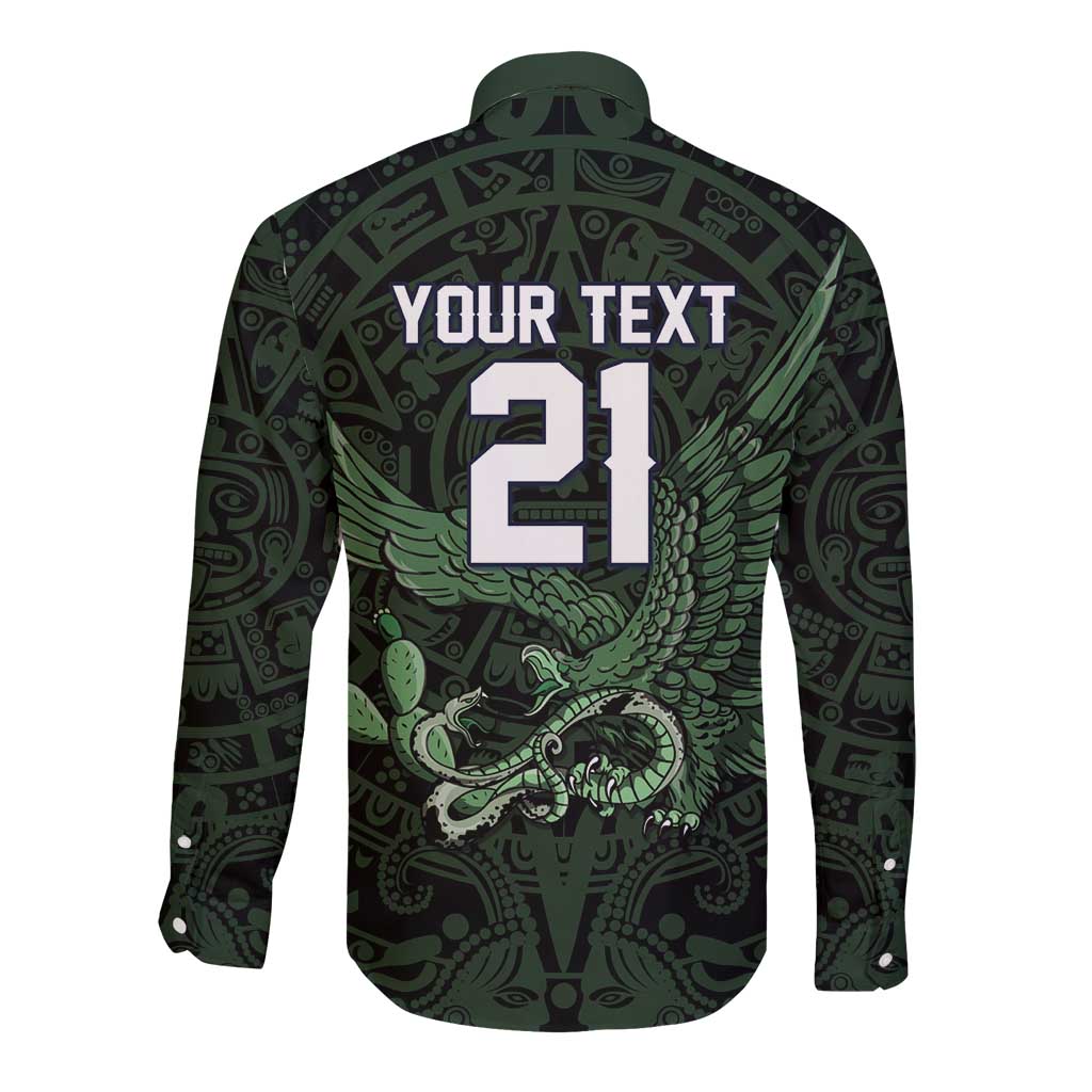 Green Mexico Aztec Custom Long Sleeve Button Shirt Special Edition Heritage - Wonder Print Shop