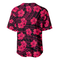 Pink hibiscus baseball jersey back with black geometric pattern and flower prints