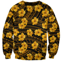 Unisex sweatshirt with yellow hibiscus flowers and black geometric tribal pattern