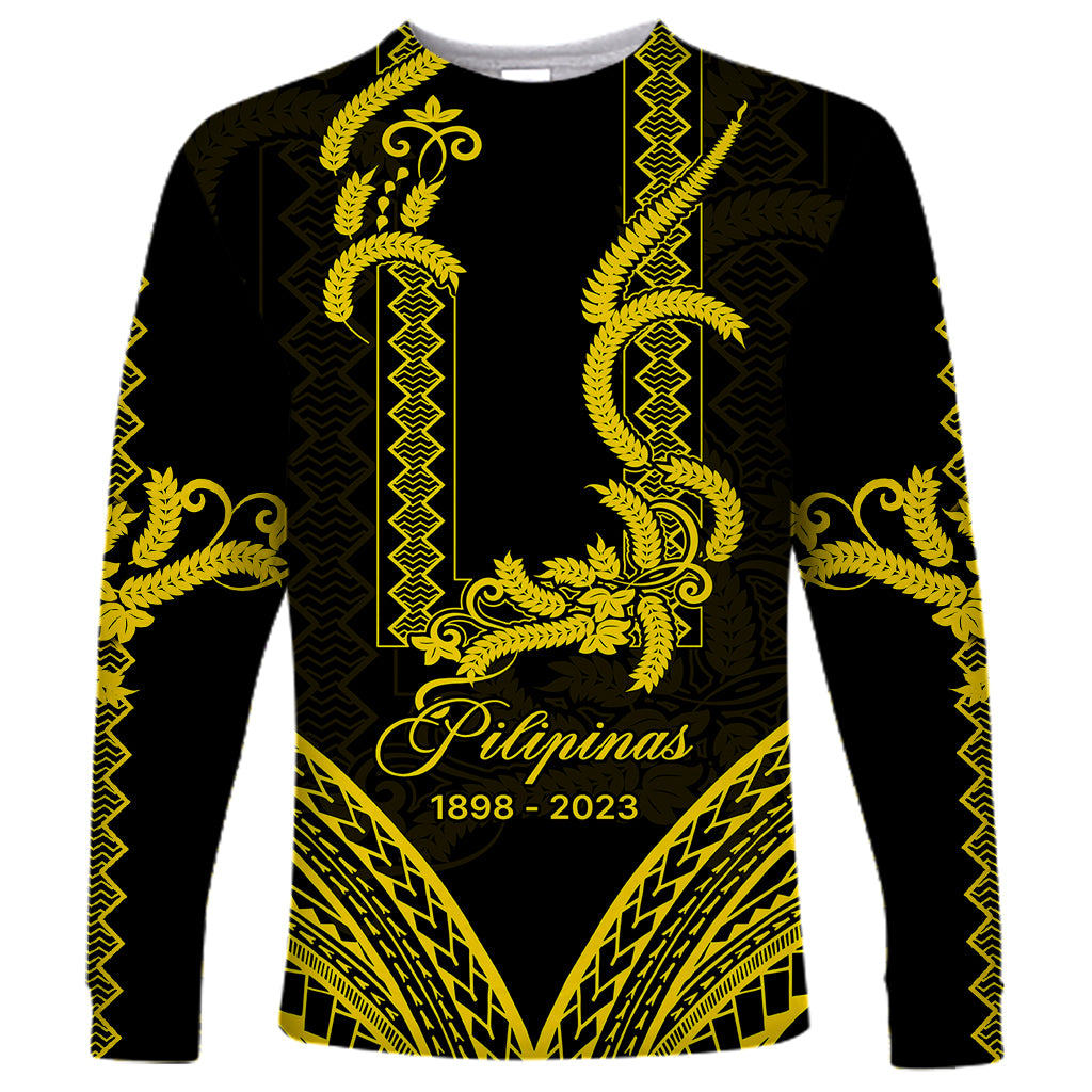 Philippines Independence Day Long Sleeve Shirt Pechera With Side Barong Patterns - Wonder Print Shop