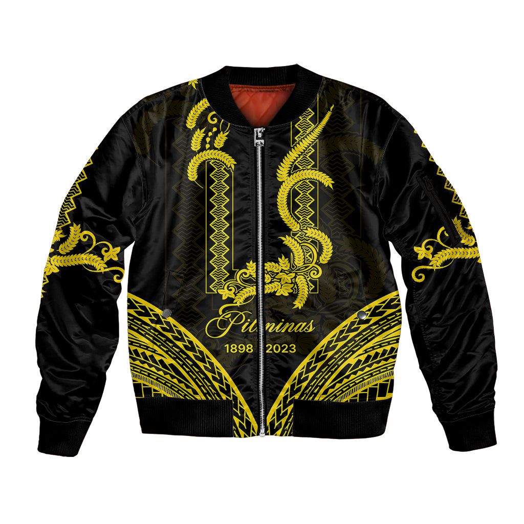 Personalised Philippines Independence Day Sleeve Zip Bomber Jacket Pechera With Side Barong Patterns - Wonder Print Shop