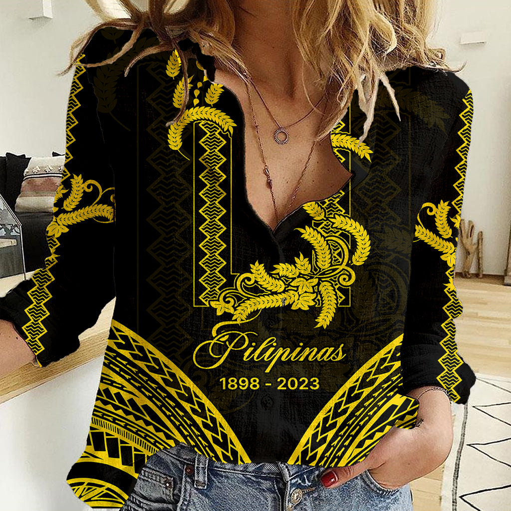 Personalised Philippines Independence Day Women Casual Shirt Pechera With Side Barong Patterns - Wonder Print Shop