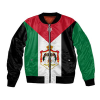 Unisex bomber jacket with Jordan flag print, front zip, ribbed collar and cuffs