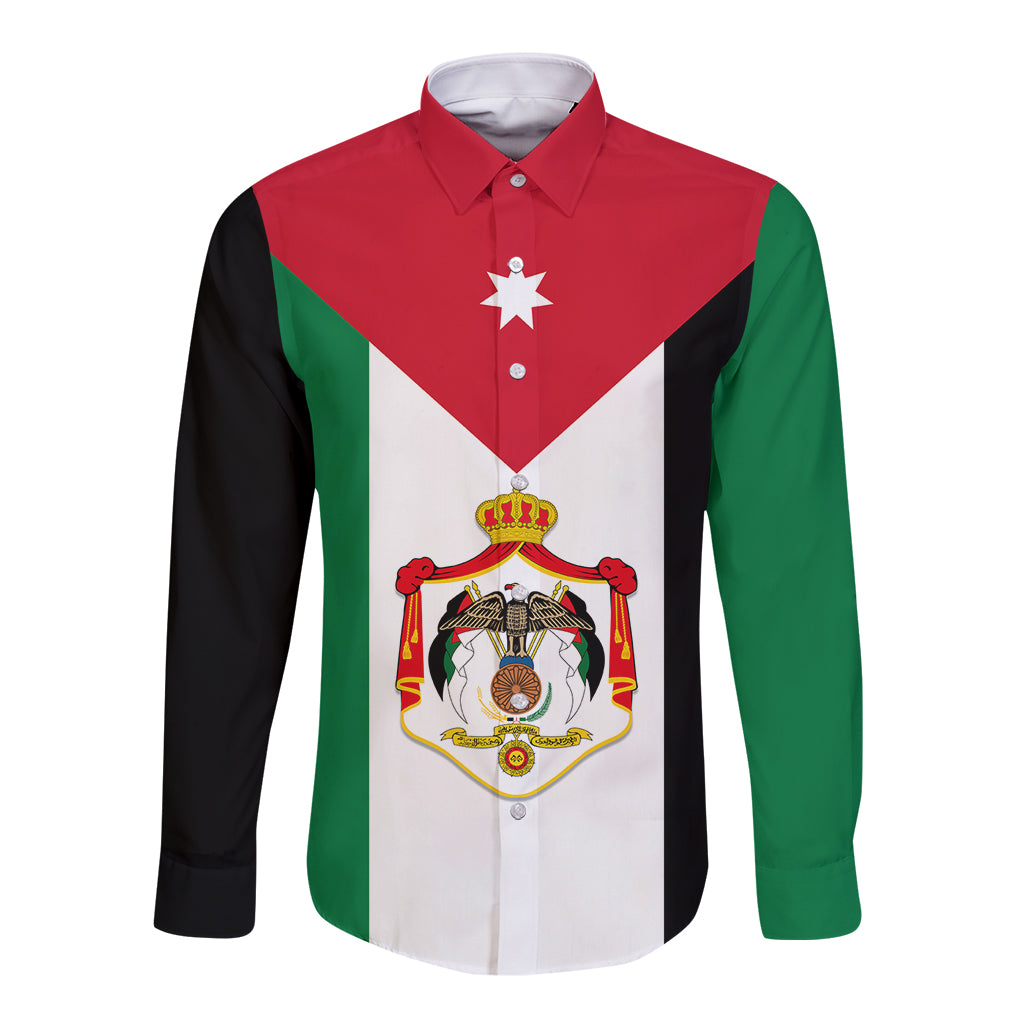 Long-sleeve button shirt with Jordan flag front graphic and crest