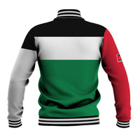 Jordan baseball jacket back with red side panel and red-white-green flag graphic