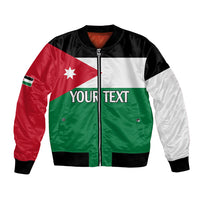 Color-block bomber jacket in black, red, and green with front zipper and ribbed cuffs