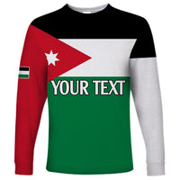 Personalized Jordan long-sleeve shirt with flag panel and 'YOUR TEXT' print