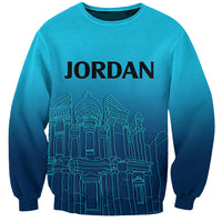 Unisex sweatshirt with Jordan text and city skyline graphic, blue gradient