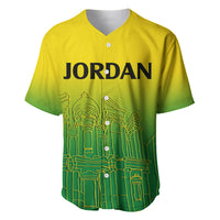 Baseball jersey with V-neck and button placket, yellow-to-green gradient with JORDAN print