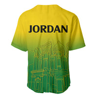 Baseball jersey back with V-neck buttons, yellow-to-green gradient and JORDAN lettering